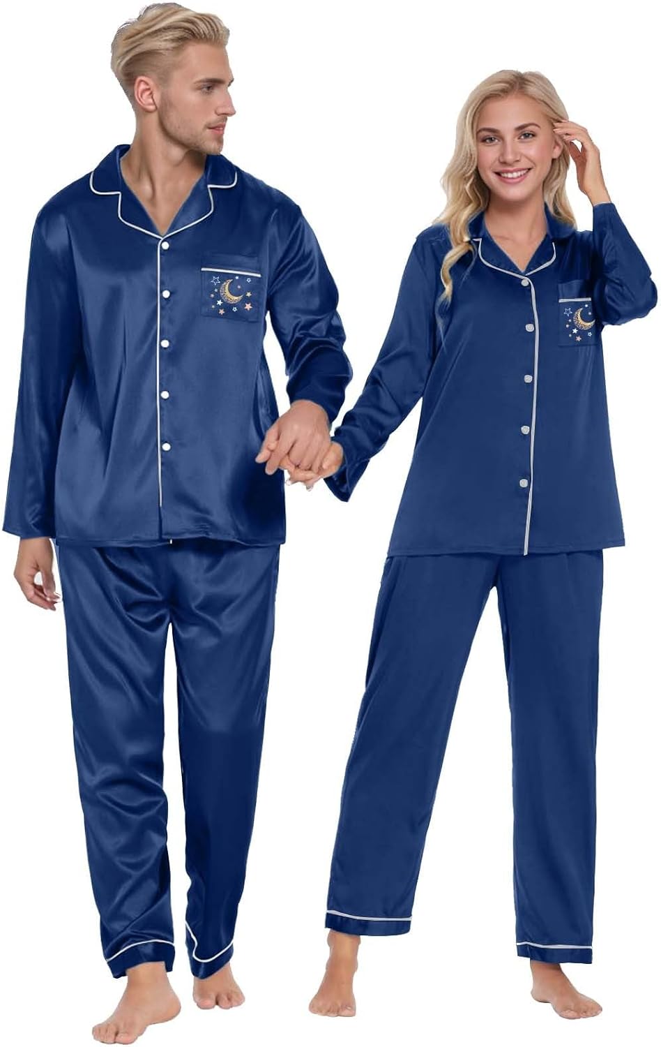 Damen Pyjama Satin Schlafanzug Set,Damen Seidensatin Pyjama Set 2Pcs Langarmhose Chinesischer Stil N