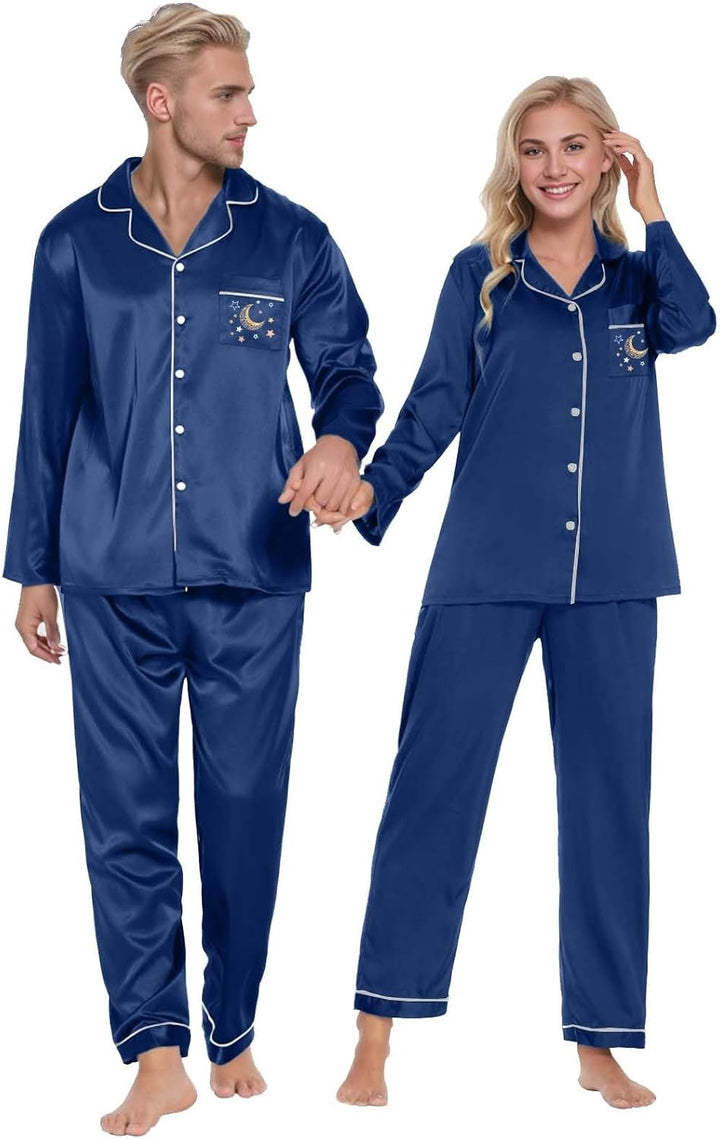 Damen Pyjama Satin Schlafanzug Set,Damen Seidensatin Pyjama Set 2Pcs Langarmhose Chinesischer Stil N