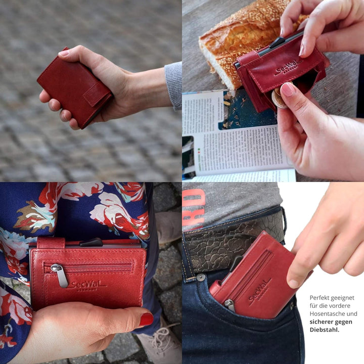 SecWal Kartenetui mit Münzfach Reissverschluss (Rot Vintage), Rot Vintage