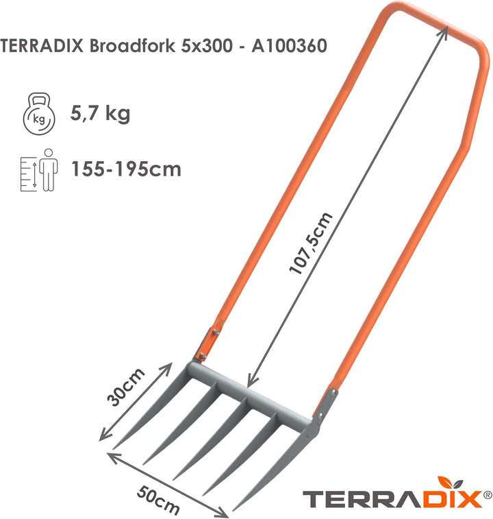 Grabegabel Terradix® 5x300 Pro - optimale Tiefenlockerung und Belüftung von Beeten - für einen erfol