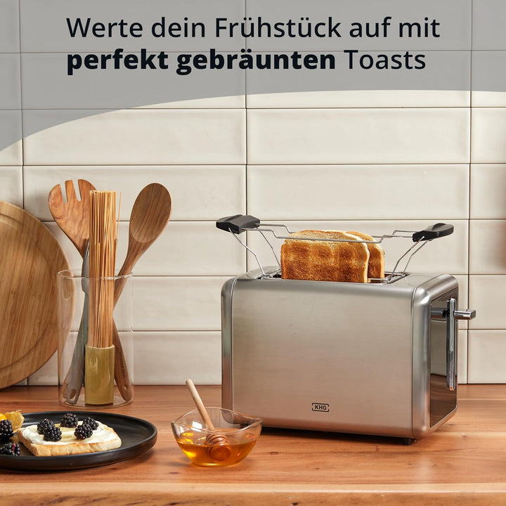 KHG - Toaster 2 Scheiben Edelstahl Touchpanel 850 W - Brötchenaufsatz, 7 Bräunungsstufen, 6 Programm