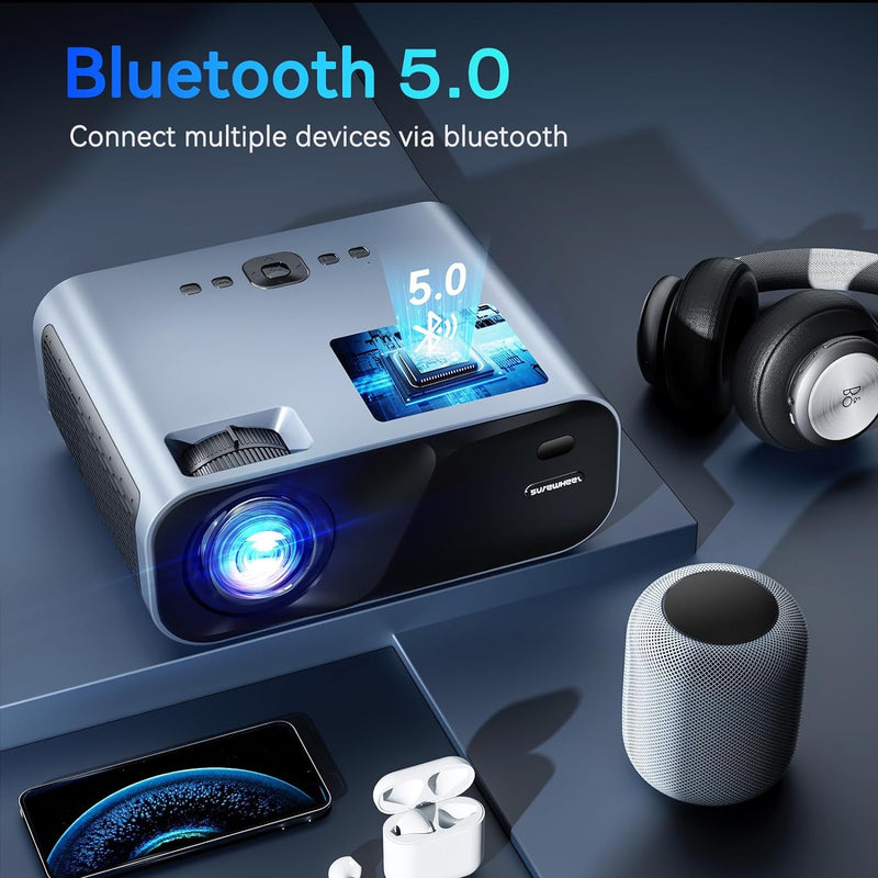 SUREWHEEL Beamer, 12000 Lumen 5G WiFi Bluetooth Beamer, E60 Full HD 1080P Heimkino Projektor kompati