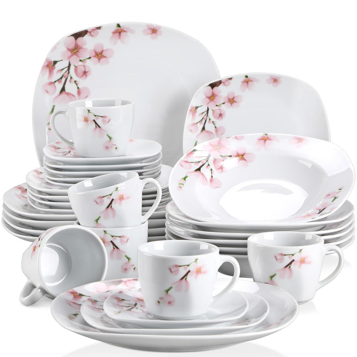 VEWEET Geschirrset 6 Personen, ANNIE 30-teilig Porzellan Geschirr Set, Tafelservice mit je 6 Speiset