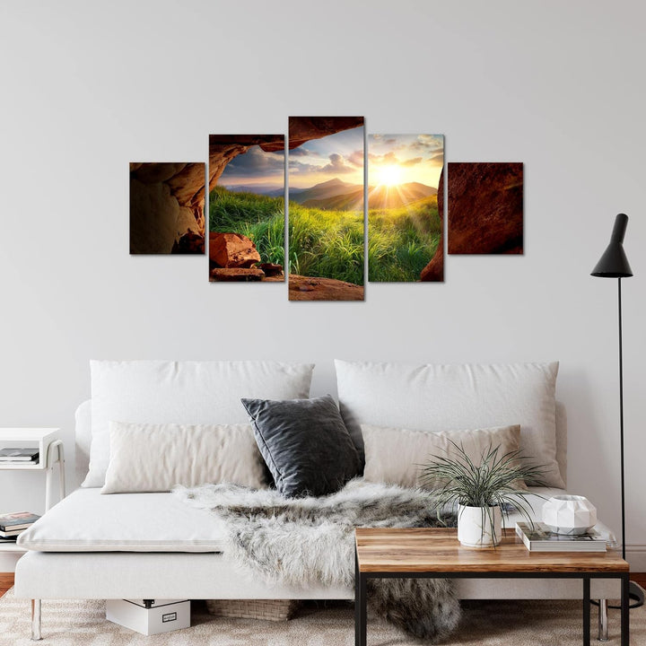 Runa Art Wandbilder Natur Gebirge 5 Teilig Bild auf Vlies Leinwand Deko Wohnzimmer Schlafzimmer Pano