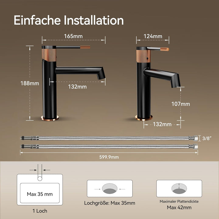 ALPHA HOME Bad Wasserhahn Einhebelmischer Mischbatterie Badarmatur Waschtischarmatur Waschbeckenarma