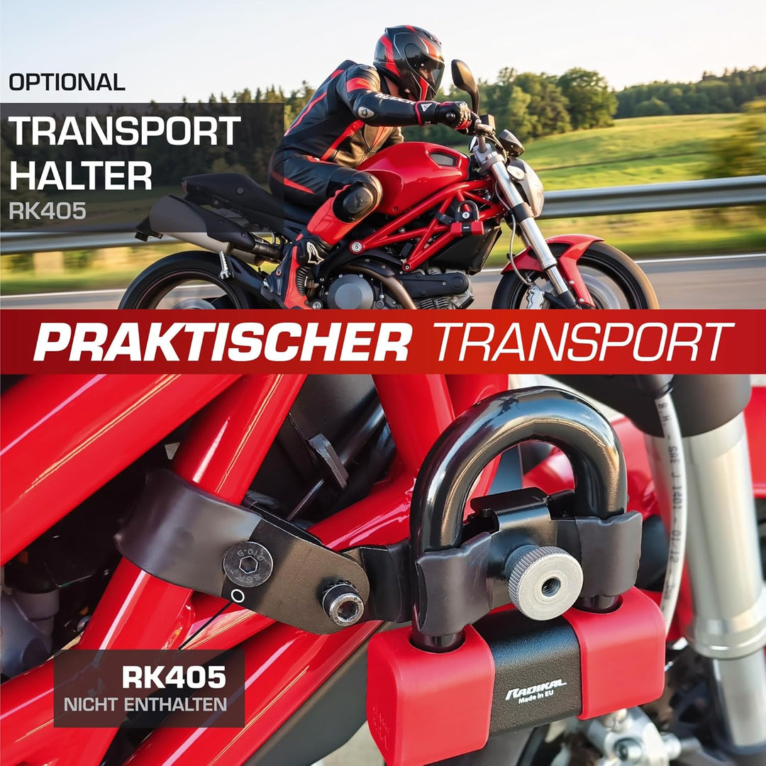 RADIKAL RK75 Zugelassenes Bremsscheibenschloss Motorrad Mini U, Laborgetesteter Hi-Tech Stahl Bügel