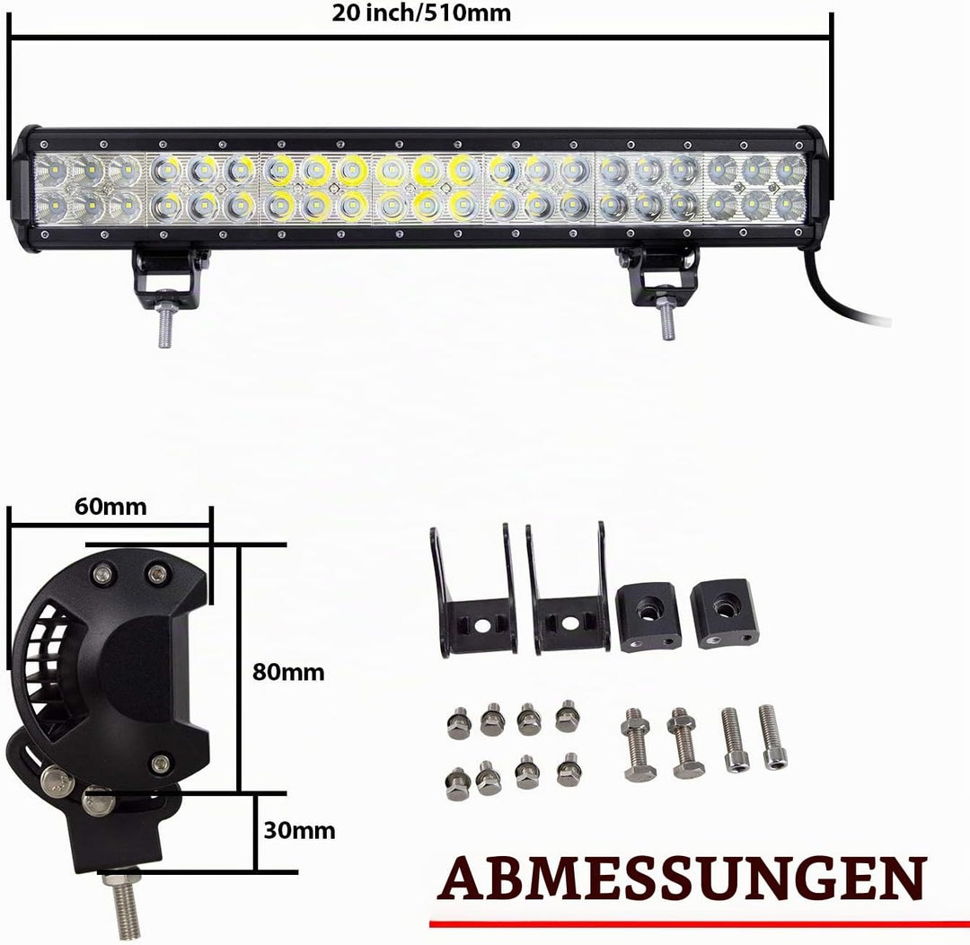 Willpower 126 W 50,8 cm LED Lichtleiste Flutlicht Spot Combo Beam + 23 Zoll Kennzeichenhalter Univer