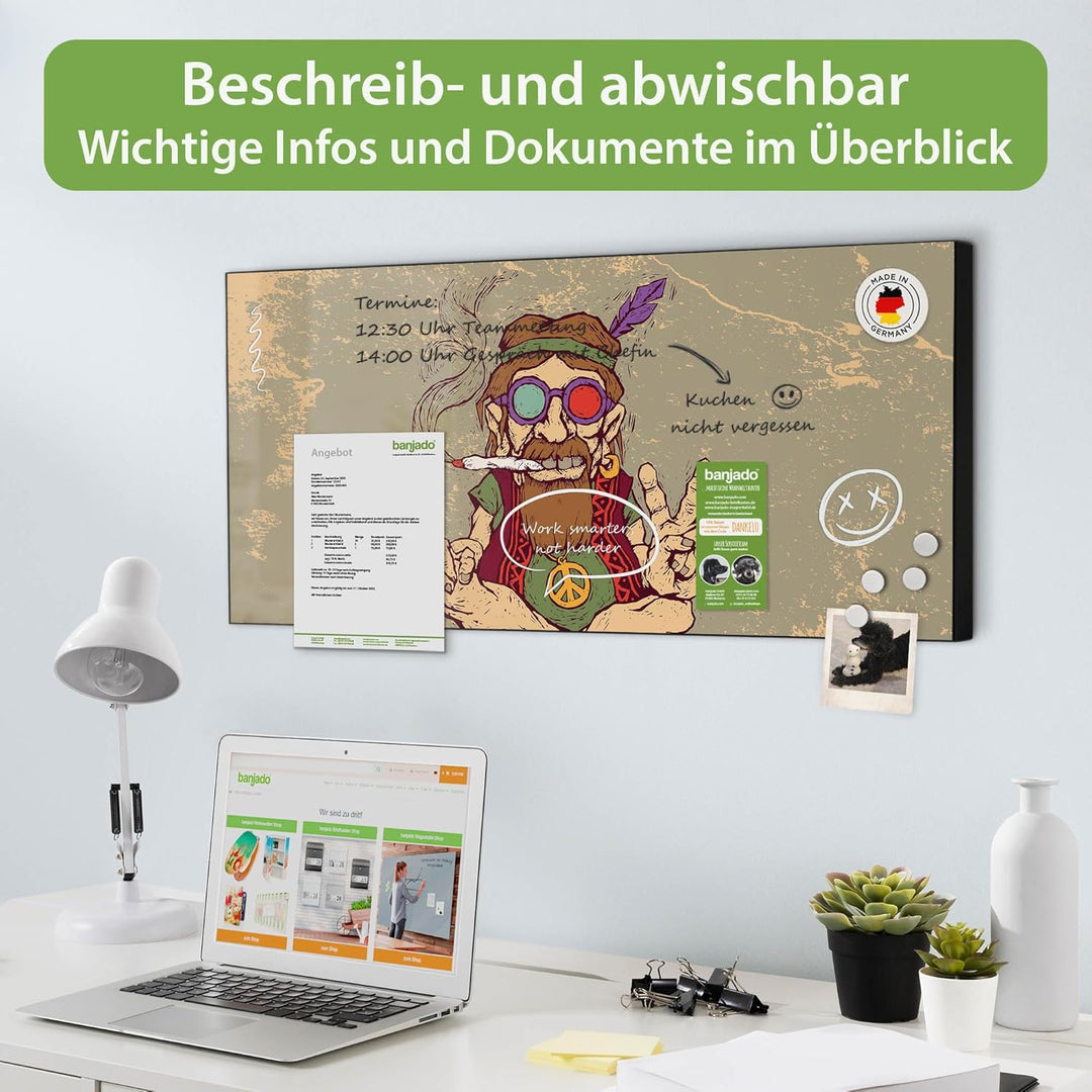 banjado Magnettafel schwarz 78 x 37cm / Magnetwand Metall/Magnetpinnwand als Memoboard/Pinnwand Magn