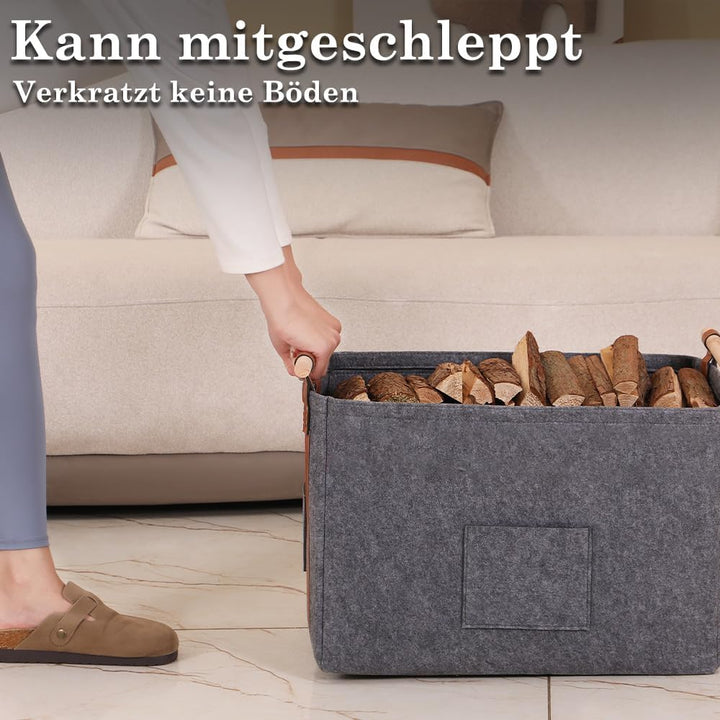 Pynhoklm® Kaminholzkorb 60L Holzkorb für Kaminholz 4mm dicker Filzkorb Brennholzkorb Kaminkorb mit H