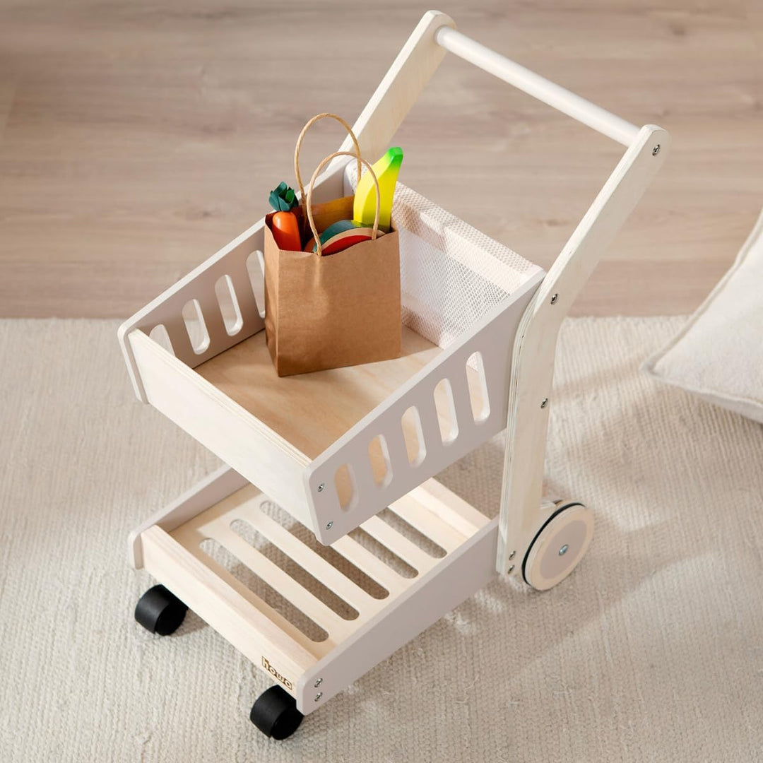 howa Spielzeug Einkaufswagen aus Holz für Kinder – Kaufladen Zubehör Natur, beige 4899