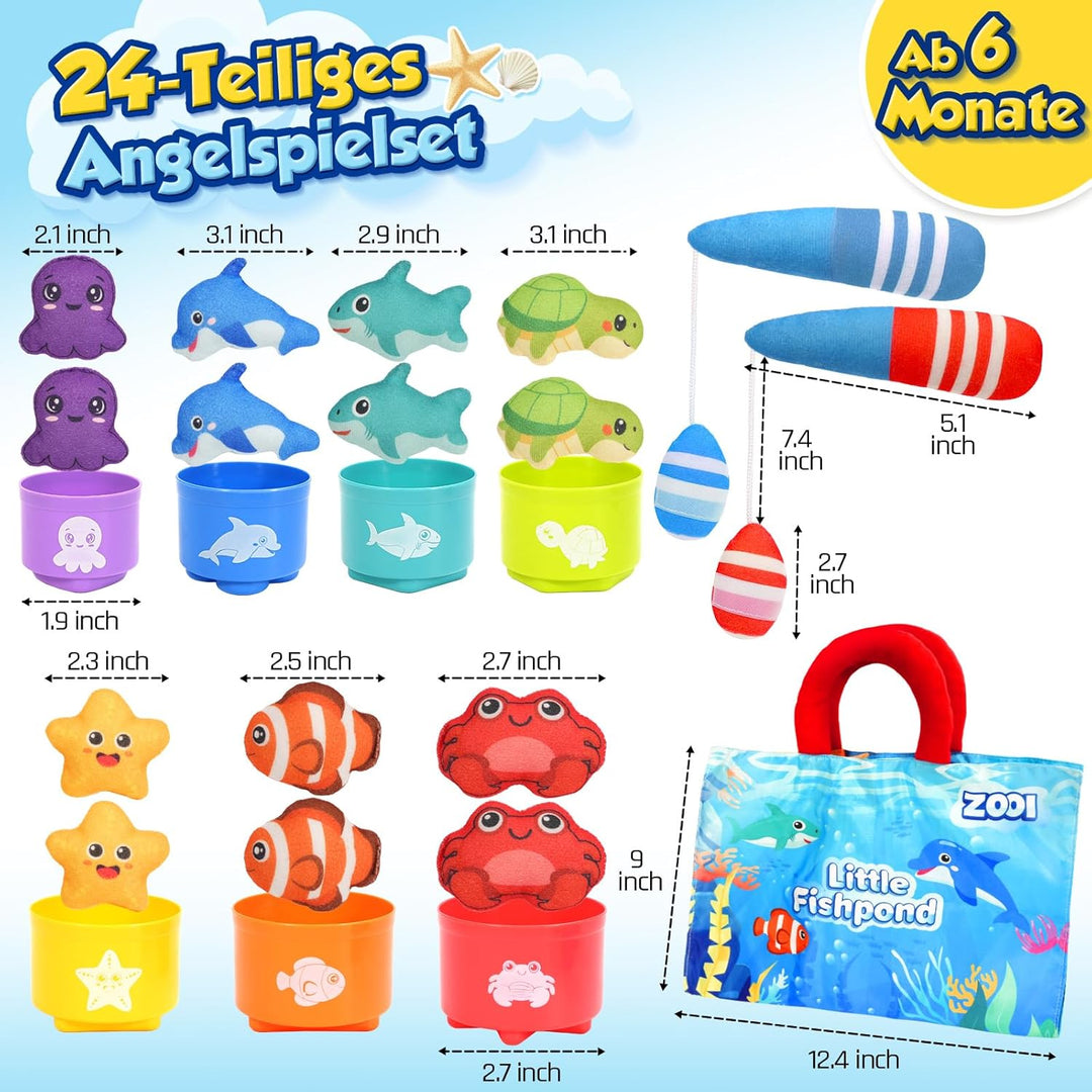 ZOOI Montessori Spielzeug ab 1 Jahr, 5 in 1 Motorikspielzeug Angelspiel, Spielzeug ab 1 2 3 Kinder J