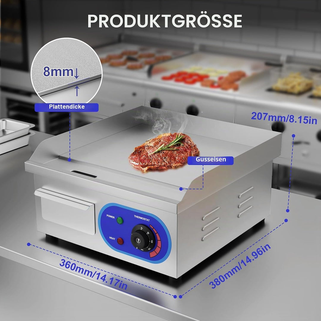 TAIMIKO Elektrischer Grill, Edelstahl, Tischgrill, professionell, 220 – 240 V, 1500 W, Grillplatte a