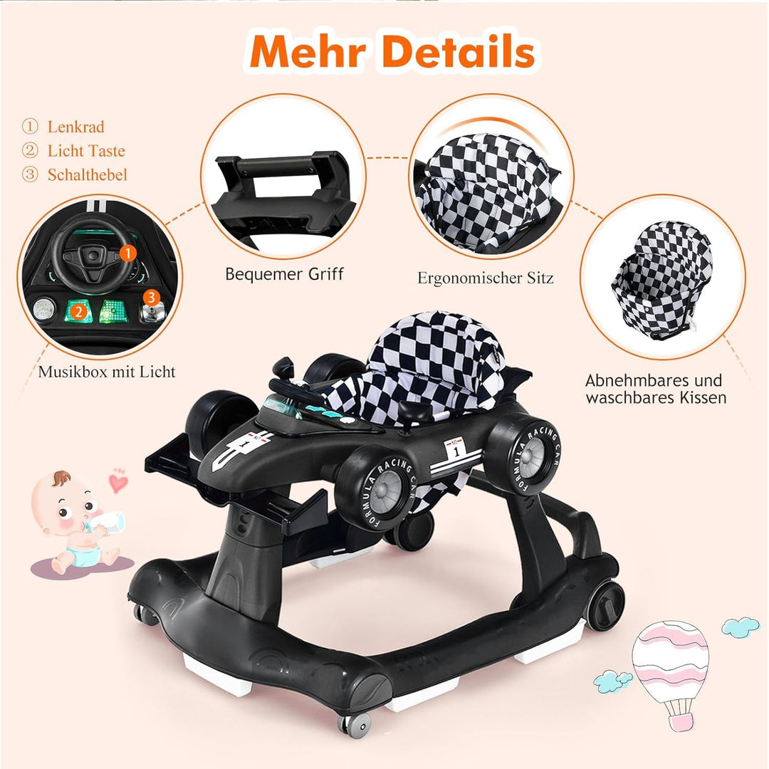 GOPLUS 4 in 1 Baby Lauflernhilfe, Lauflernwagen höhenverstellbar mit Licht &amp; Musik, Baby Walker Auto