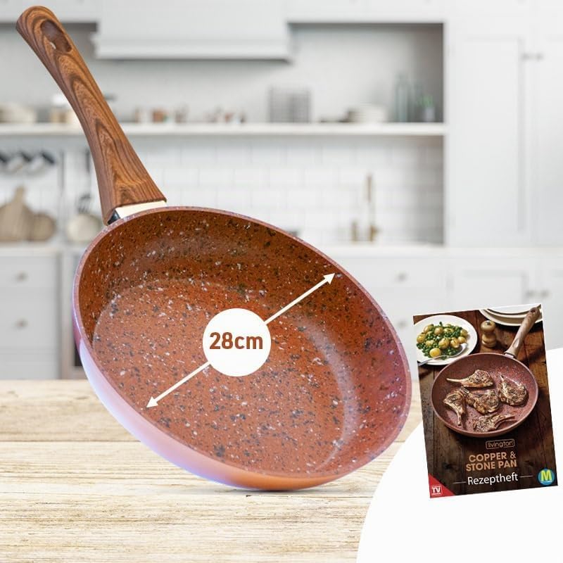 LIVINGTON Copper &amp; Stone Pan Glasdeckel - Das Original aus dem TV - 28cm - für gleichmässige Hitzeve