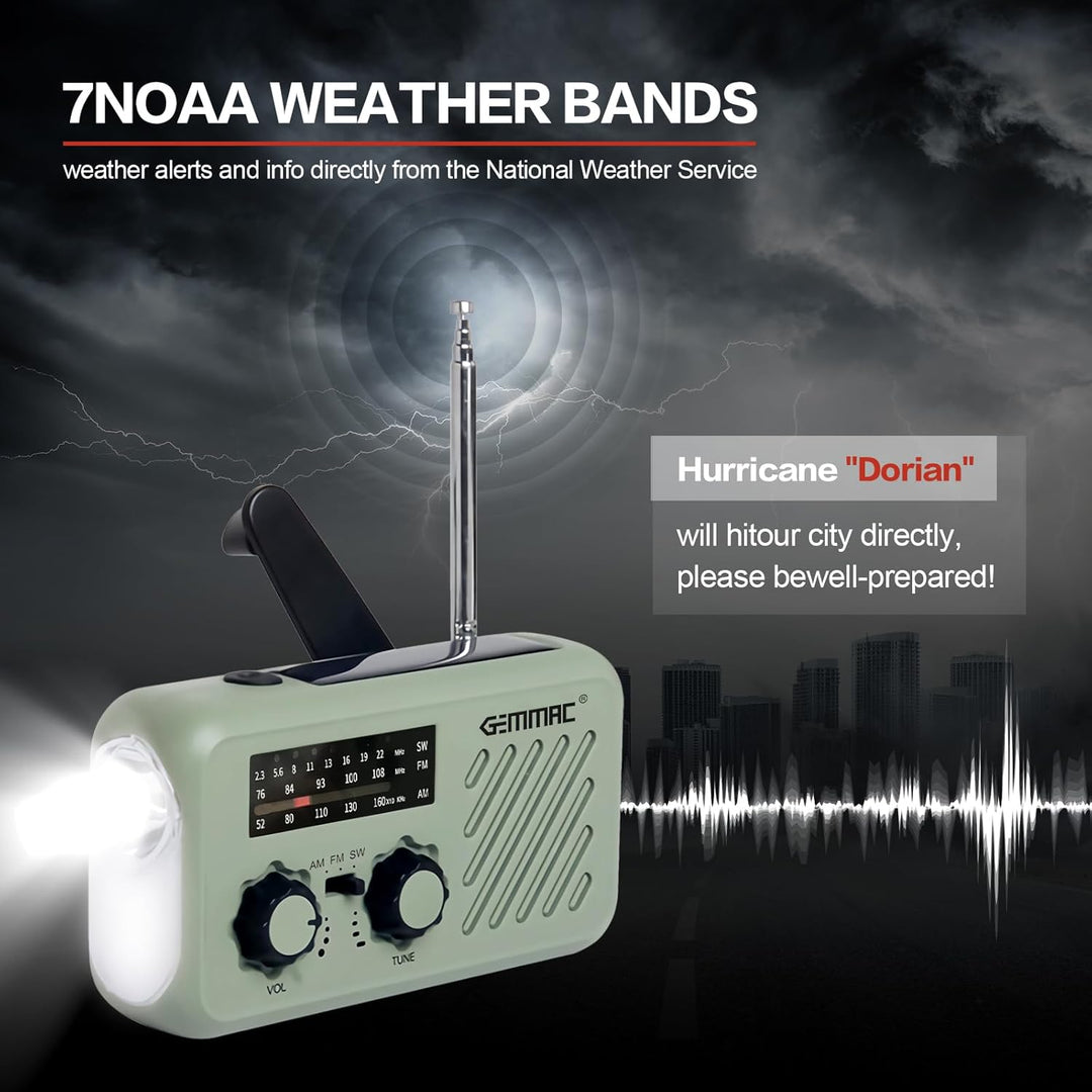 Notfall Radio, 3-Wege-Laden Emergency Radios, 2000mAh Akku Kurbelradio Solar Ladegerät Power Bank US