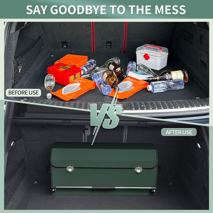 Auto Kofferraum Organizer mit Deckel, Premium Leder Kofferraumtasche mit stabilem Griff, Multifunkti