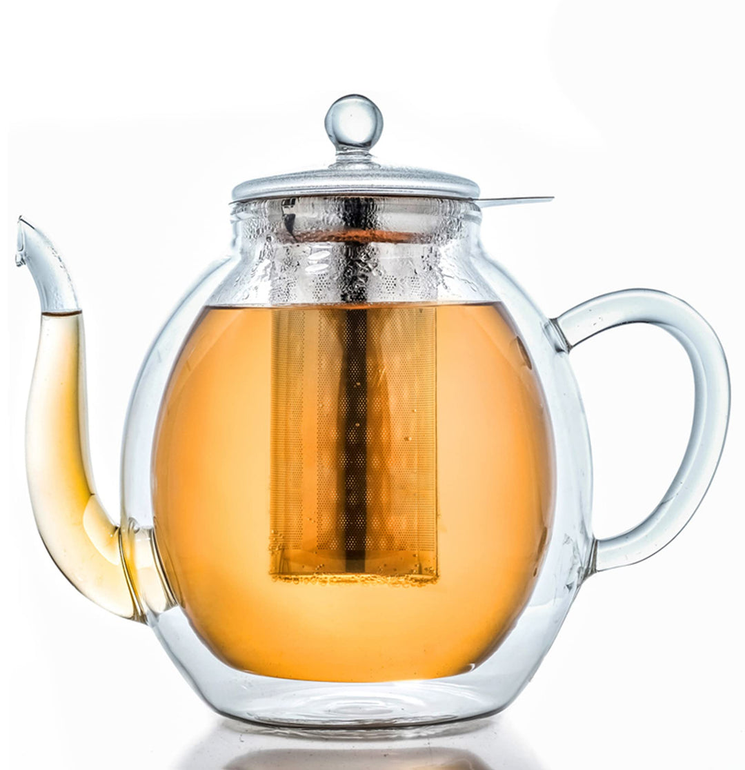Creano doppelwandige Glas-Teekanne 1,4l mit Edelstahlfilter - tropffrei., 1,4 L
