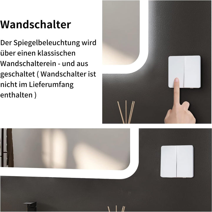 Boromal Badezimmerspiegel 40x60cm Wandschalter Badspiegel Vertikal und Horizontal Montage 6500K Kalt