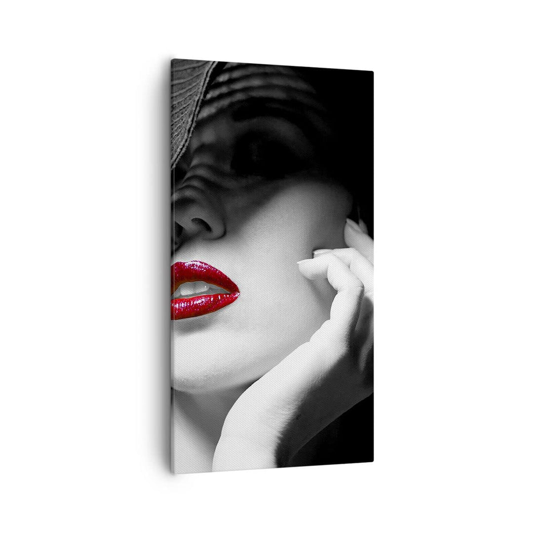 Bilder auf Leinwand 55x100cm Leinwandbild mit Rahmen Frau Gesicht Lippen Gross Wanddeko Bild Schlafz