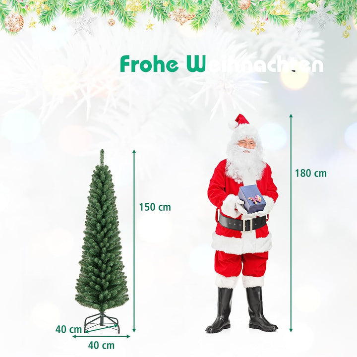 COSTWAY 150cm Bleistift Weihnachtsbaum, künstlicher Tannenbaum mit 295 Zweigespitzen & Metallständer