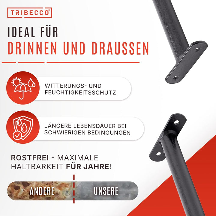 TRIBECCO® Reckstange Turnstange Gymnastikstange Metallstange 115 cm Schwarz, 115 cm Schwarz