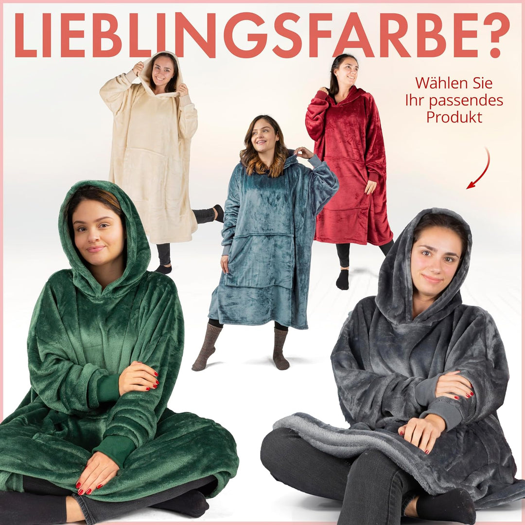 Walser Kuschelpullover, Snuggle Hoodie Decke mit Ärmeln und Kapuze, Oversize Hoodie Damen flauschig,