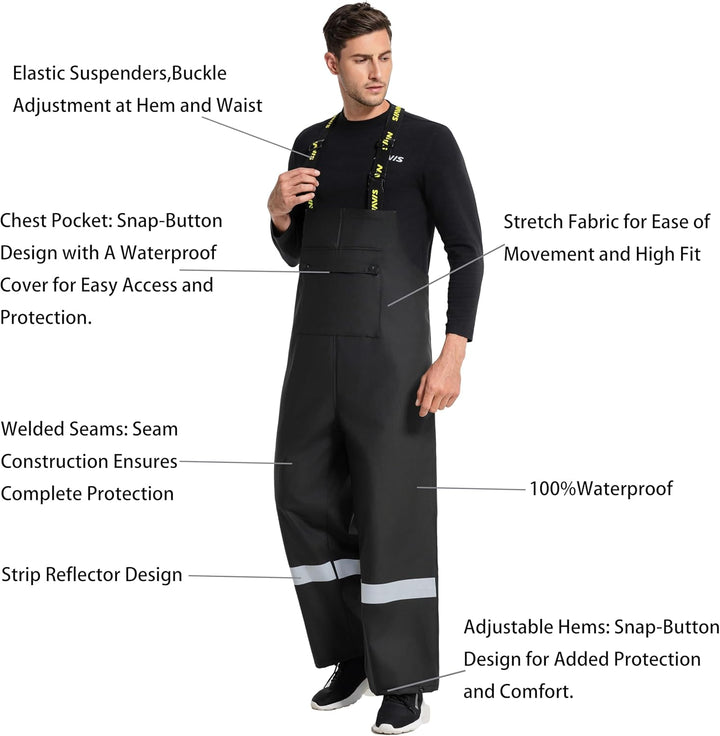Regenanzug Herren Warnschutz Wasserdicht - PU Regenjacke & Latzhose, Regenbekleidung mit 360° Reflek