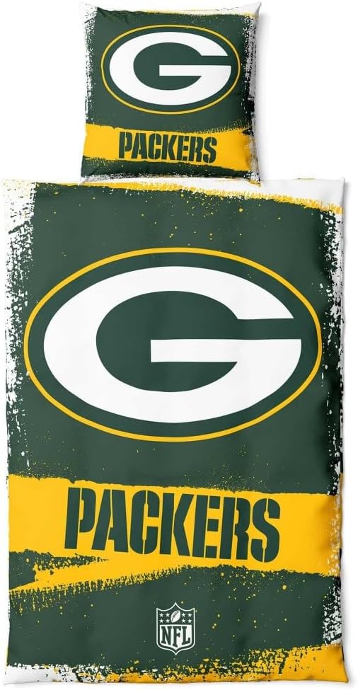Green Bay Packers NFL Bettwäsche Set ** Raw ** Baumwolle, Reissverschluss, 135x200 cm Bettdeckenbezu