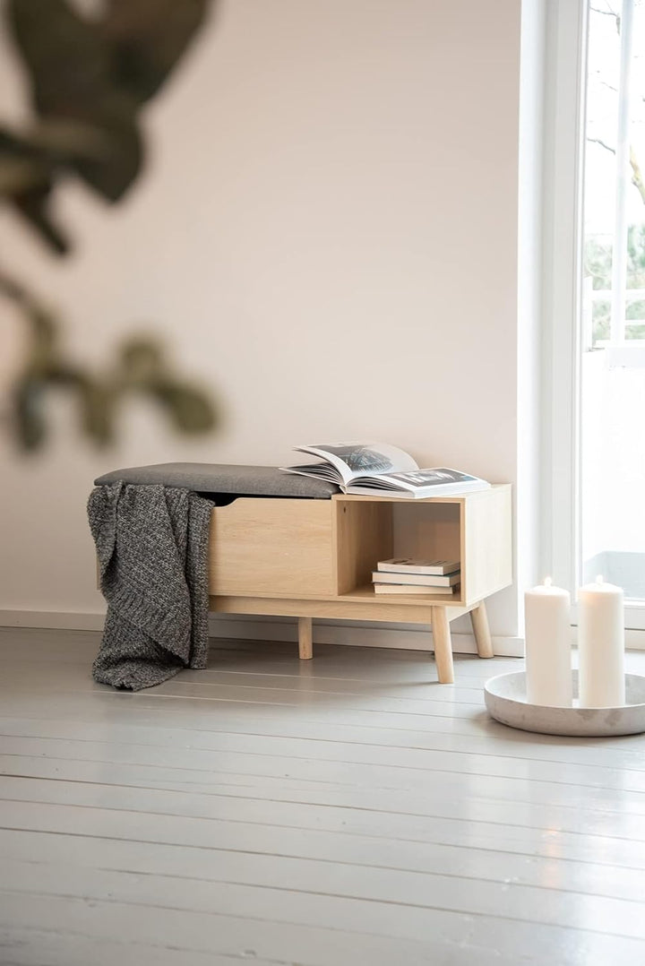 WENKO Sitzbank Edda mit Staufach, moderne Schuhbank mit Sitzpolster und grosszügigem Stauraum für Di