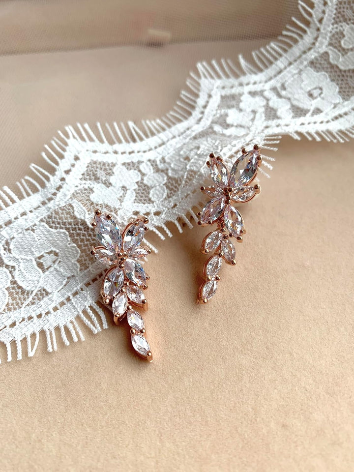 ONDEGO® ROSEGOLD Ohrringe Blatt Blätter Creolen Ohrstecker Brautschmuck Geschenk Weihnachtsgeschenk