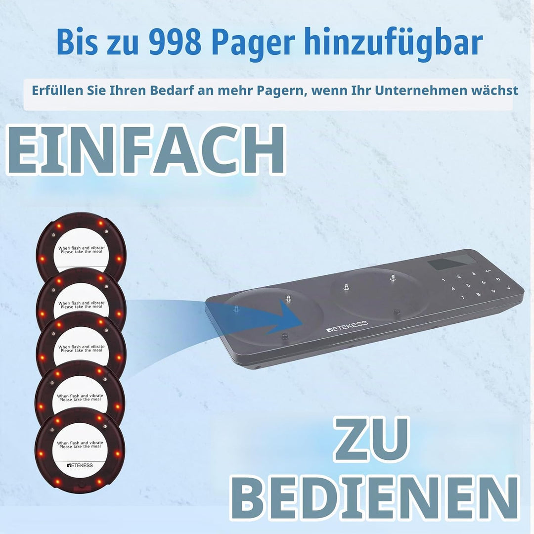 Retekess TD163 Pager Kompatibel mit TD163 Pager Rufsystem, 31 Anrufmodi, 400 m Entfernung, 300 mAh A