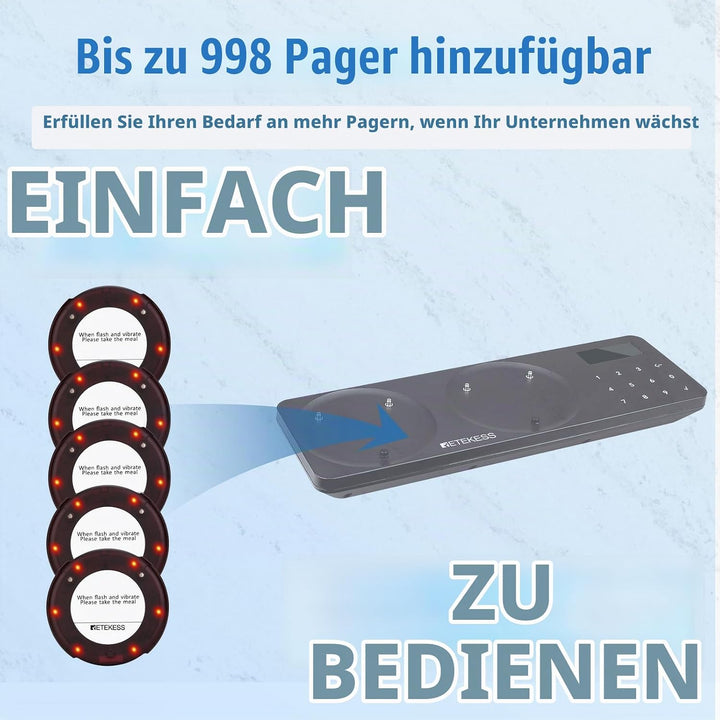 Retekess TD163 Pager Kompatibel mit TD163 Pager Rufsystem, 31 Anrufmodi, 400 m Entfernung, 300 mAh A