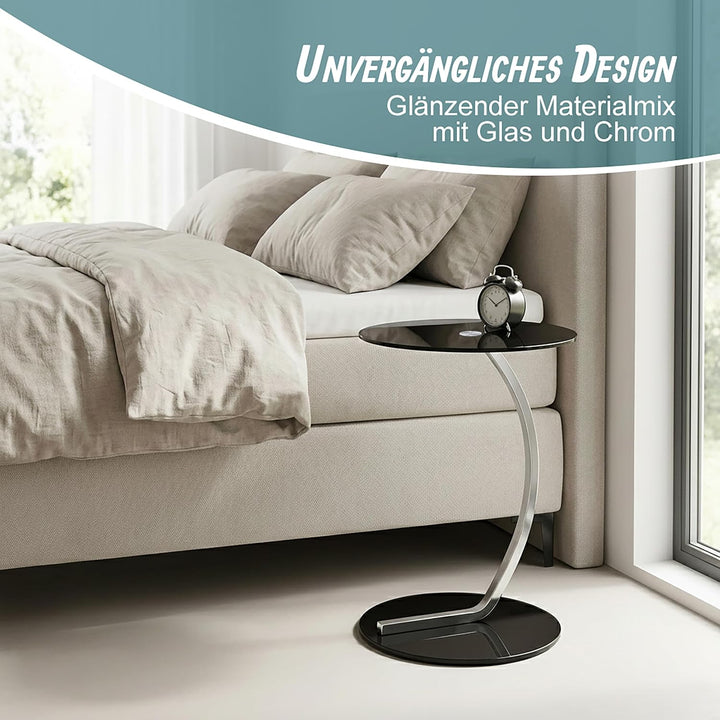 Relaxdays Beistelltisch, rund, für Wohnzimmer, modernes Design, Glas &amp; Stahl, H x D: 55 x 40 cm, Cou