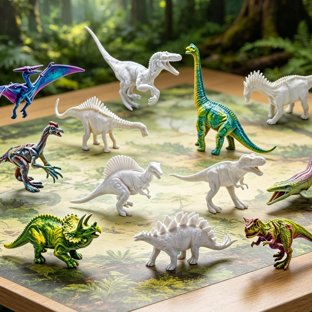 3D Dinosaurier Malset 12 Grosse Dinosaurier+18 Farben+3 Paletten+3 Pinsel Dino Geburtstag Deko Dino