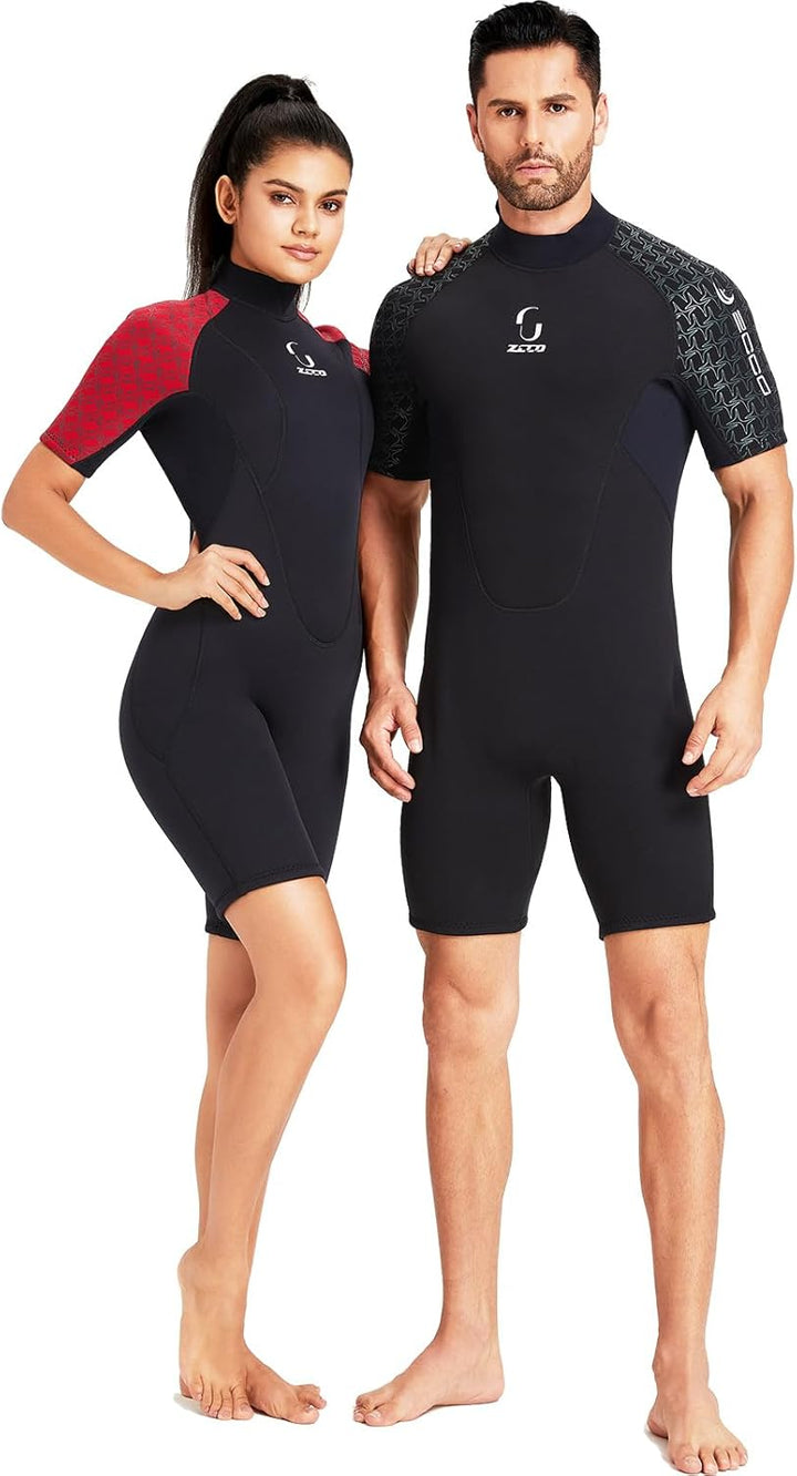 Neoprenanzug Damen Herren 3mm Kurzarm Mit Rückenreissverschluss Zum Surfen Schwimmen Kajakfahren Sch