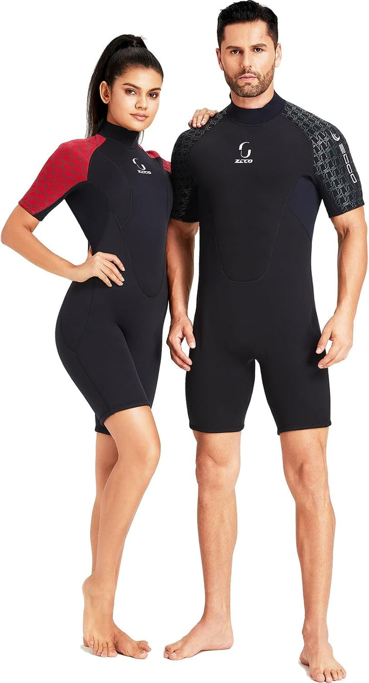 Neoprenanzug Damen Rückenreissverschluss Kurze Neoprenanzug Herren 3mm Neopren Kurzarm Neoprenanzug