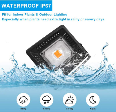 Relassy 50W LED Pflanzenlampe IP67 Wasserdicht COB LED Pflanzenlicht mit Wandhalterung und Schalters