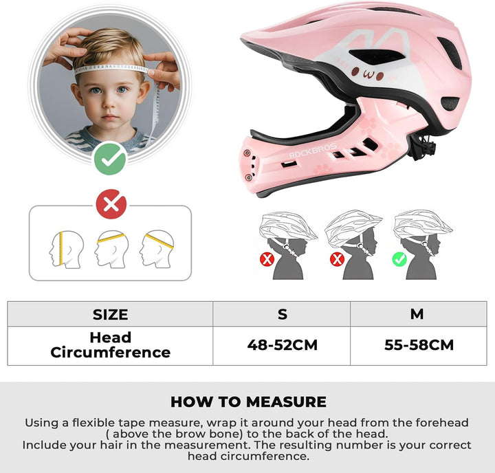 ROCKBROS Kinderhelm Integriert Fahrradhelm Kinder Jugend Fullface Helm mit Abnehmbarem Kinnschutz BM