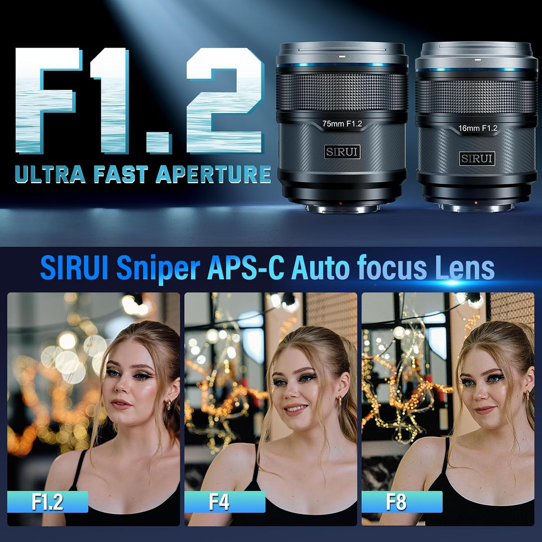 SIRUI Sniper 16mm, 75mm Autofokus-Objektiv-Set, F1.2 Weitwinkel APS-C Kameraobjektiv, E Mount Objekt