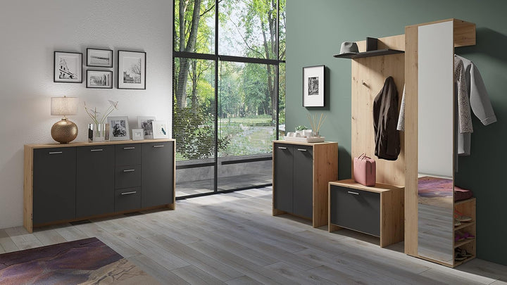 byLIVING Sitzbank Ben/Schuhschrank in Artisan Eiche-Optik Hellbraun/Front anthrazit/kleine Flur-Komm