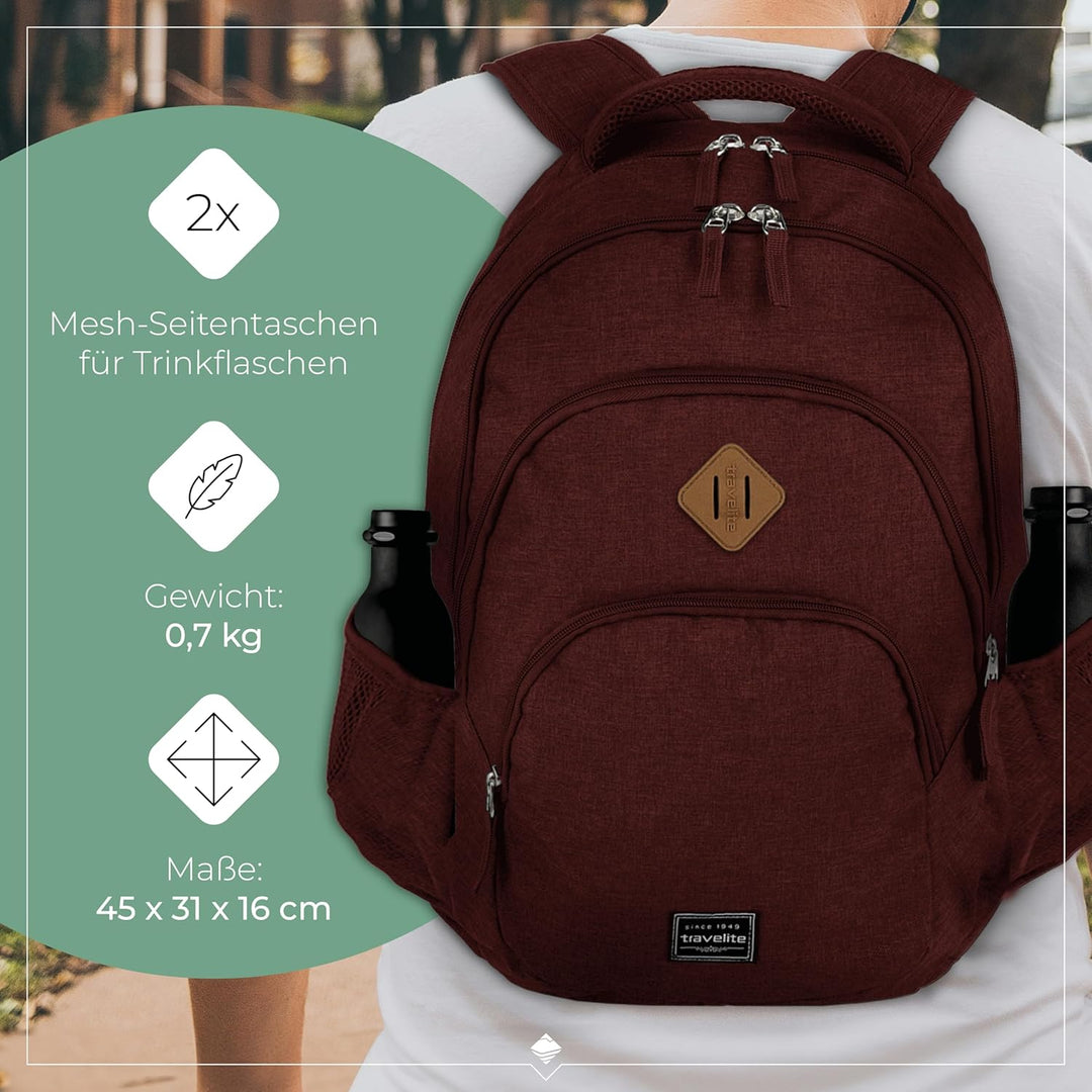 Travelite Handgepäck Rucksack, Laptop Rucksack 15,6 Zoll, BASICS, Daypack, Tagesrucksack mit vielen