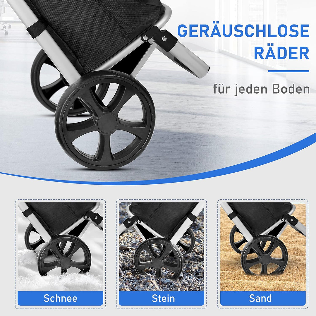 Ribelli Einkaufstrolley schwarz Polyester hochwertiger Aluminium Rahmen – Einkaufsroller klappbar –