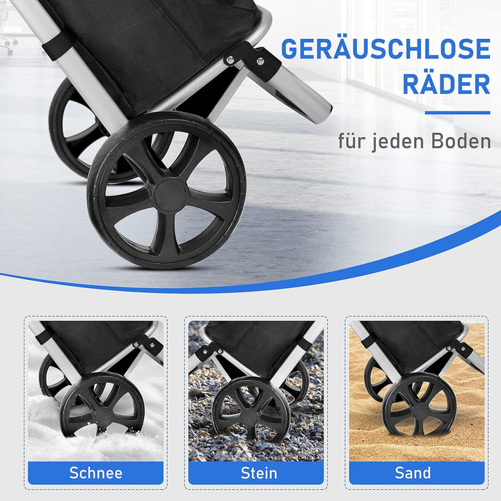 Ribelli Einkaufstrolley schwarz Polyester hochwertiger Aluminium Rahmen – Einkaufsroller klappbar –