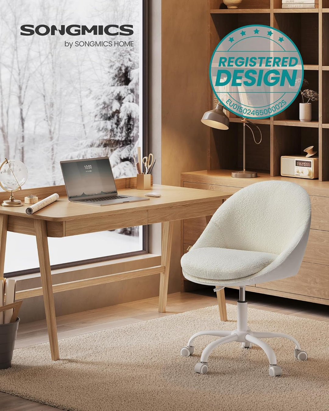 SONGMICS Homeoffice Stuhl, Drehstuhl aus Sherpa, Schreibtischstuhl, Schaumstoffpolsterung, höhenvers