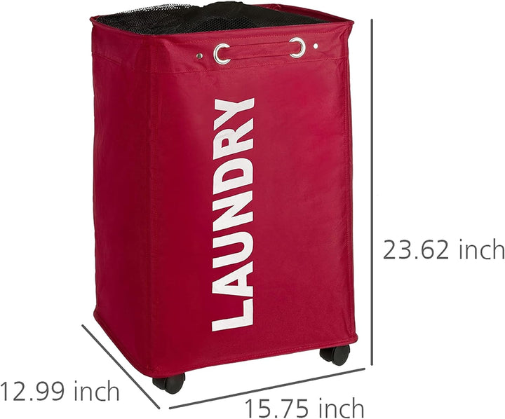 WENKO Wäschesammler Quadro rot, stabiler Wäschekorb, Wäschetonne mit Rollen, Wäschetruhe mit Griff,