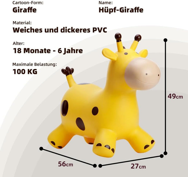 U&C Planet Hüpftier für Kinder Aufblasbare Giraffe Gelbe Giraffe Hüpfer mit Handpumpe,Sprungpferd Hü