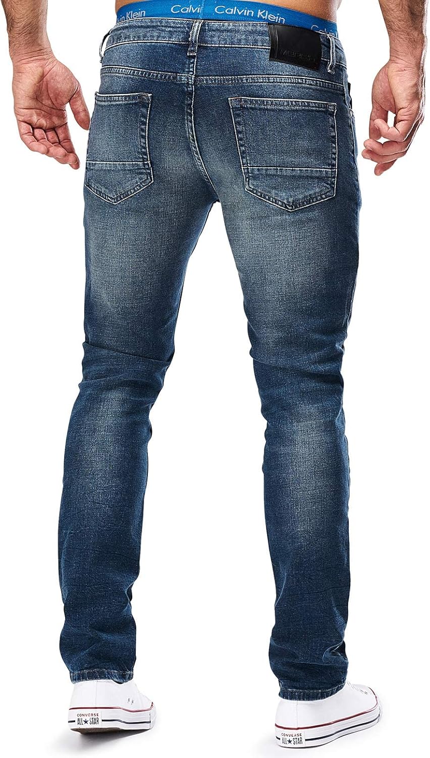 MERISH Jeans Herren Slim Fit Stretch Jeanshose Designer Hose Denim 9148-2100 33W / 32L 501-4 Blau Jj