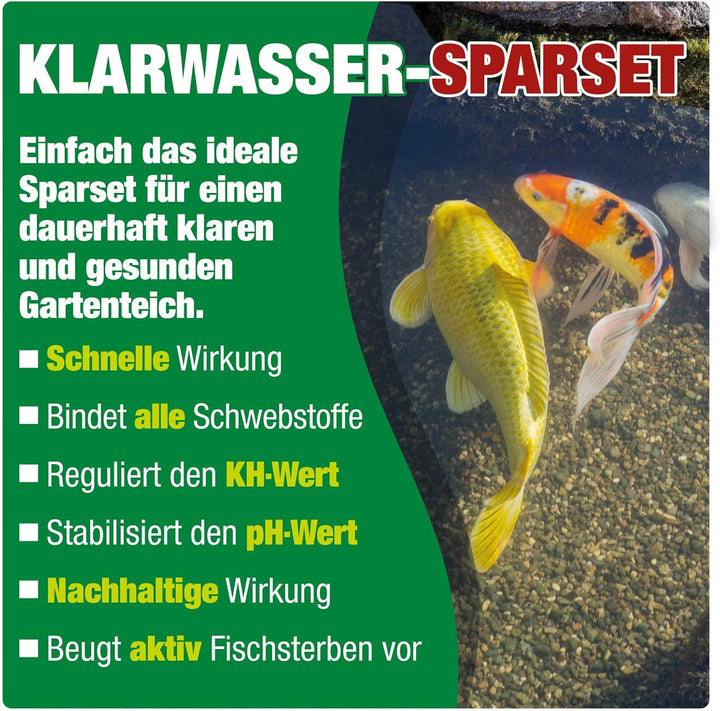AQUALITY Klarwasser Teichpflege-Komplettset (Set mit Teichklärer und Wasserwerte Stabilisator für ei