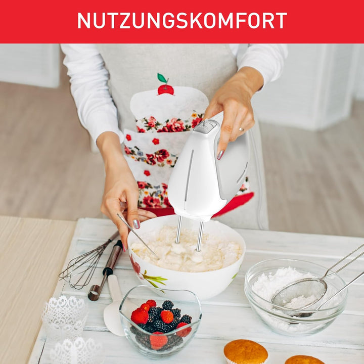 Tefal Handmixer Prep'Mix HT450B | 450 W | 5 Geschwindigkeiten | 2 Schneebesen und 2 Knethaken aus Ed