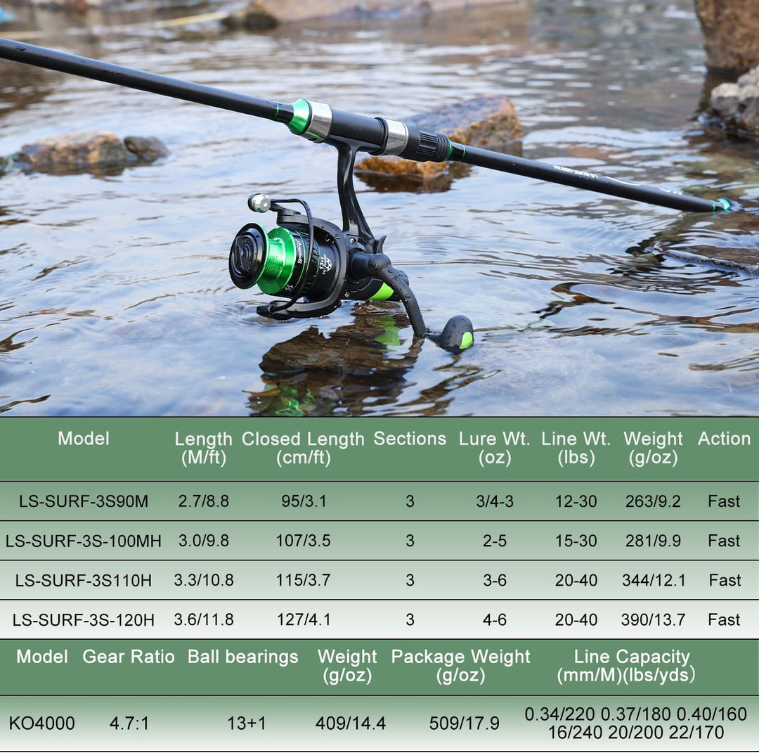 Sougayilang Surf Fishing Combo，Surf/Carp Rod with 4000 Carp Reel Set,3-Section Travel Fishing Tackle